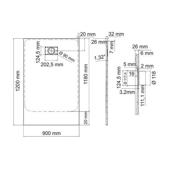 Поддон SMC WasserKraft Elbe 120х90 см 74T07, чёрный - фото 2