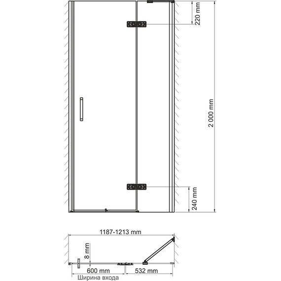 Душевая дверь WasserKraft Aller 120 см L 10H05LBLACK, чёрный/прозрачное - фото 5