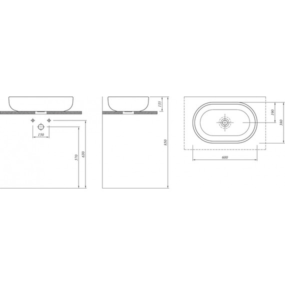 Раковина врезная на столешницу Kale Zero 60 см - фото 3