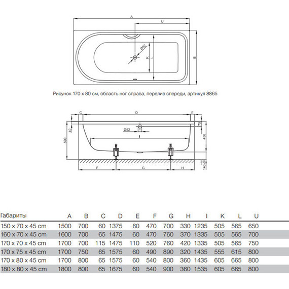 Ванна стальная Bette Ocean 180х80 см 8857-000 (перелив спереди) - фото 10