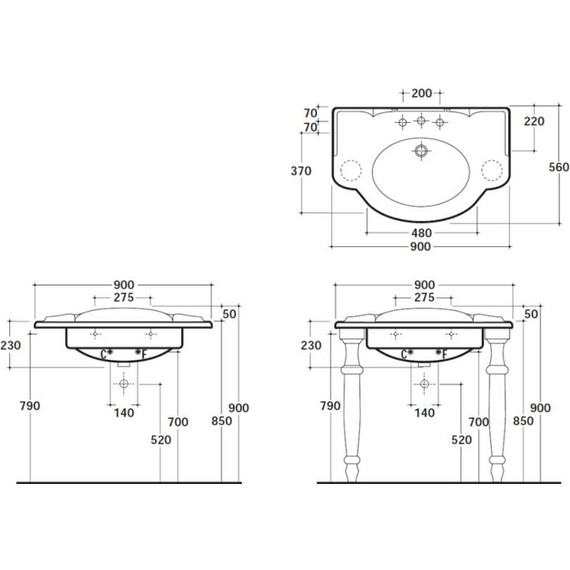 Раковина на ножках Globo Paestum 90 см PA056.BI*1 - фото 3