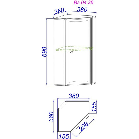 Шкаф подвесной угловой Aqwella Барселона 37 см Ва.04.36, универсальный - фото 2