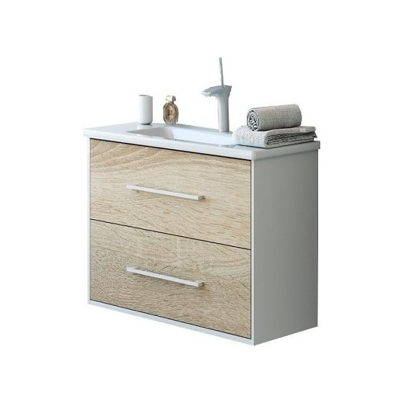 Тумба подвесная с раковиной Aqwella Miami 60 см Mai.01.06, белый/беленый дуб - фото 