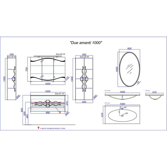 Тумба подвесная с раковиной Aqwella Clarberg Due amanti 100 см Due.01.10/BLK/GL, черный/золото - фото 4