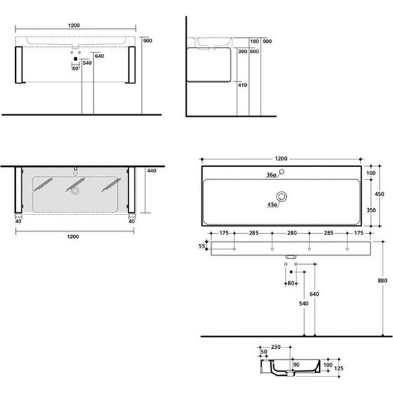 Раковина подвесная Kerasan Cento 120 см 353401*1 - фото 2