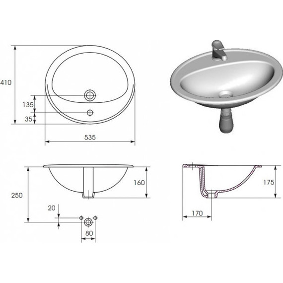 Раковина врезная на столешницу Cersanit Calla 54 см S-UM-Cl/1-w - фото 5