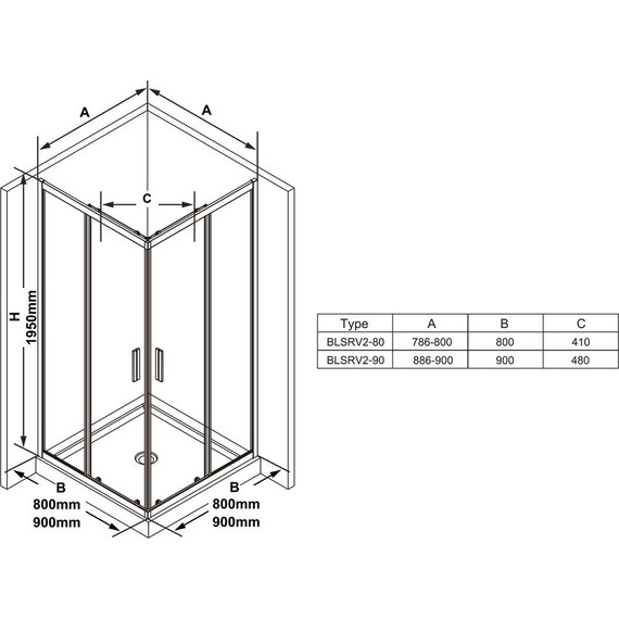 Душевое ограждение Ravak Blix Slim BLSRV2 90x90 см X1LM70C00Z1 алюминий/прозрачное - фото 4