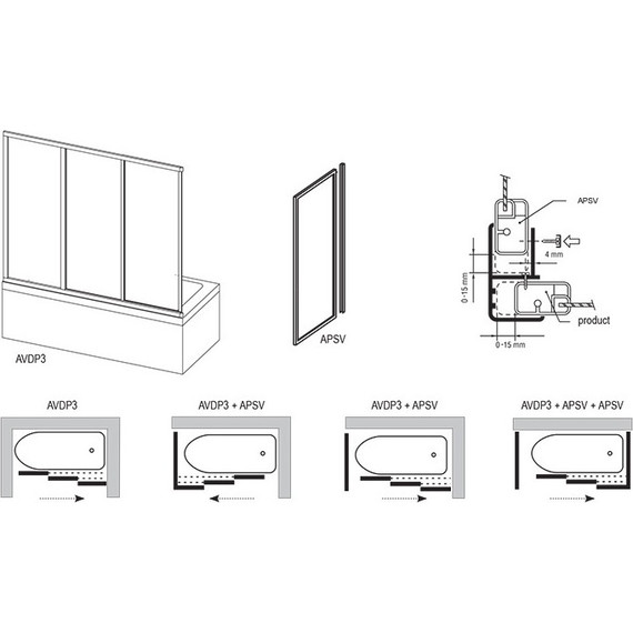 Шторка для ванны Ravak Supernova AVDP3 160 см 40VS0102Z1 белый/прозрачное - фото 3