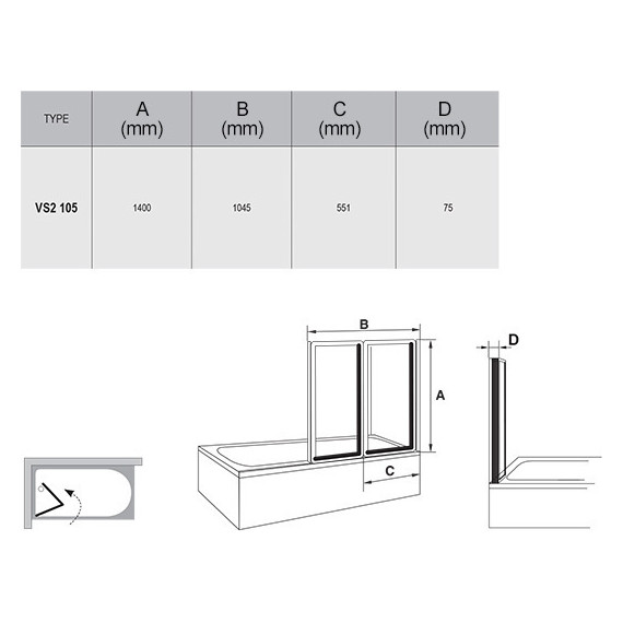 Шторка для ванны Ravak Supernova VS2 105 см 796M010041 белый/rain - фото 4