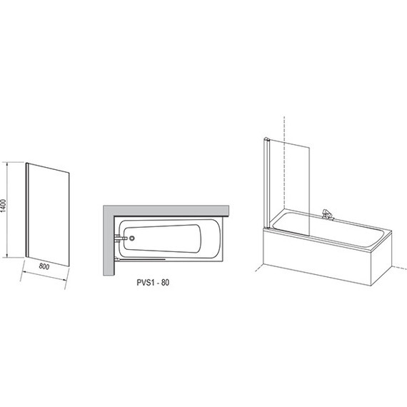 Шторка для ванны Ravak Pivot PVS1 80 см 79840U00Z1 сатин/прозрачное - фото 3