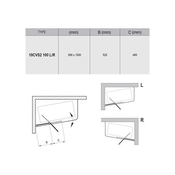 Шторка для ванны Ravak 10° 10CVS 100 см 7QLA0C03Z1 L алюминий/прозрачное - фото 2