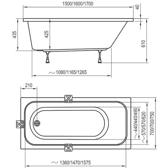 Ванна акриловая Ravak Domino 160x70 см C621000000, Размер - мм: 1600х700 - фото 7