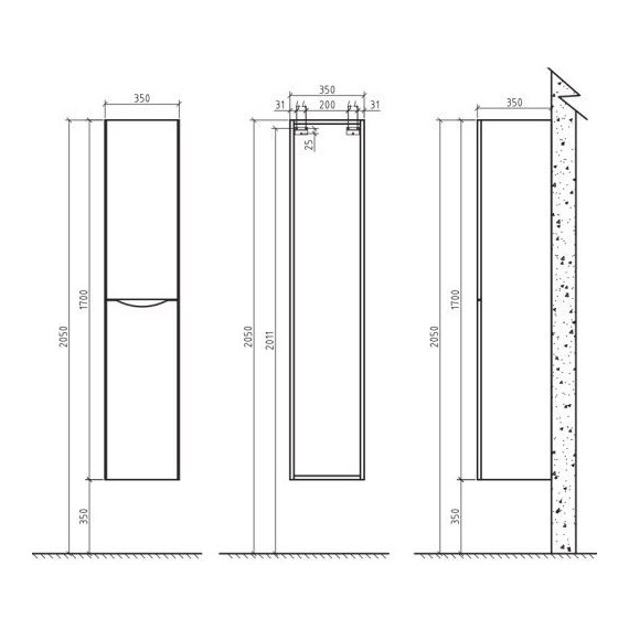 Пенал подвесной BelBagno ANCONA-N-1700-2A-SC-WO-L 35 см, левый, белый дуб - фото 4