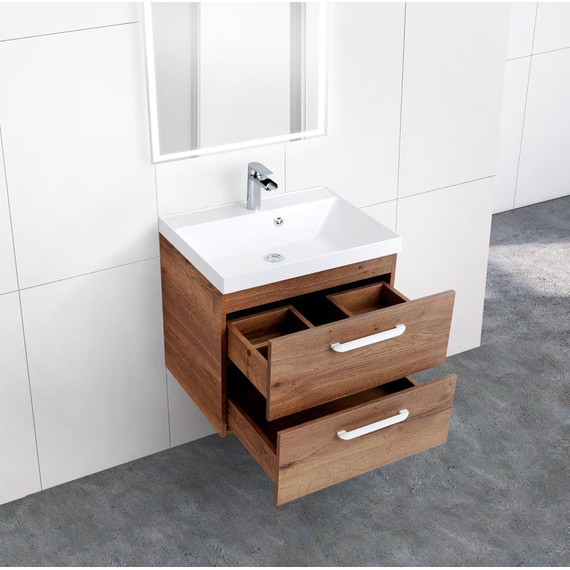 Тумба подвесная с раковиной BelBagno AURORA-700-2C-SO-RT 70 см, Rovere Tabacco, Цвет фасада: Rovere Tabacco - фото 3