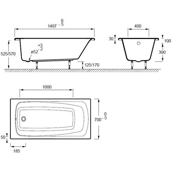 Ванна акриловая Jacob Delafon Patio 150х70 см E6810RU-01, Размер - мм: 1500х700 - фото 6