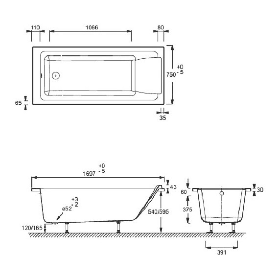 Ванна акриловая Jacob Delafon Sofa 170х75 см E60515RU-01, Размер - мм: 1700х750 - фото 10