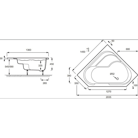 Ванна акриловая Jacob Delafon Bain Douche 145х145 см R E6221RU-00 - фото 6