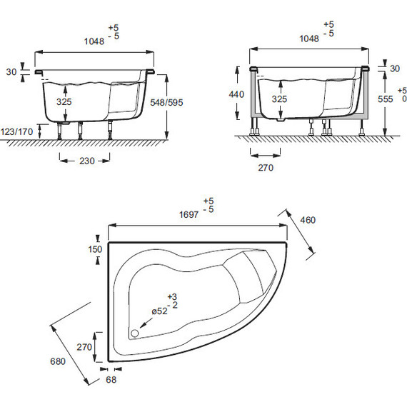Ванна акриловая Jacob Delafon Micromega Duo 170х100 см R E60220RU-00, Размер - мм: 1700х1000 - фото 5