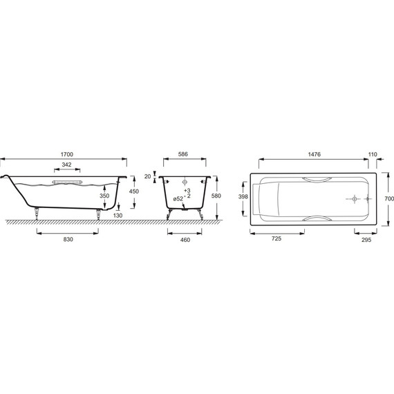Ванна чугунная Jacob Delafon Parallel 170х70 см E2948-00 - фото 5
