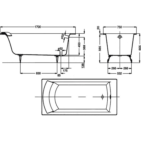 Ванна чугунная Jacob Delafon Biove 170х75 см E2930-00 - фото 4