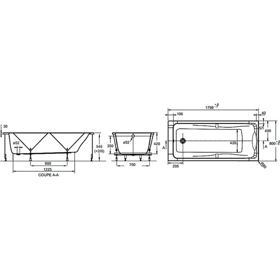 Ванна акриловая Jacob Delafon Odeon Up 180х80 см E6048RU-00, Размер - мм: 1800х800 - фото 8