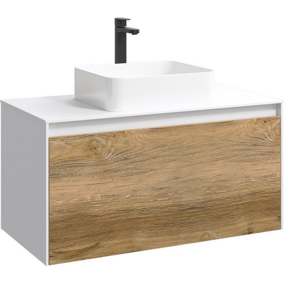 Тумба подвесная со столешницей Aqwella 5 Stars Mobi 100 см MOB0110W/MOB0710DB, белый/дуб балтийский - фото 