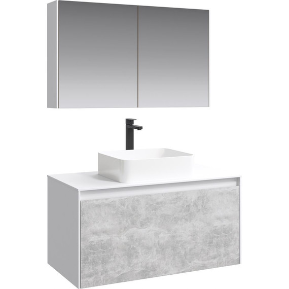 Тумба подвесная со столешницей Aqwella 5 Stars Mobi 100 см MOB0110W/MOB0710BS, белый/бетон светлый - фото 5