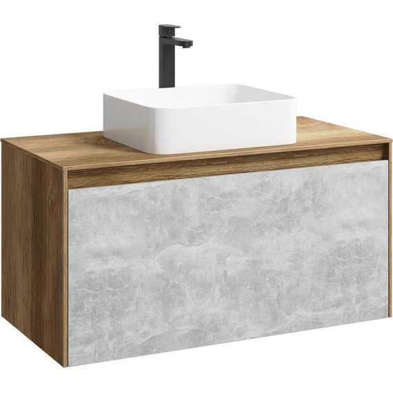 Тумба подвесная со столешницей Aqwella 5 Stars Mobi 100 см MOB0110DB/MOB0710BS, дуб балтийский/бетон светлый - фото 