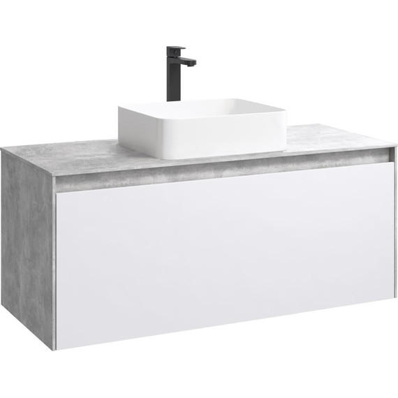 Тумба подвесная со столешницей Aqwella 5 Stars Mobi 120 см MOB0112BS/MOB0712W, бетон светлый/белый - фото 