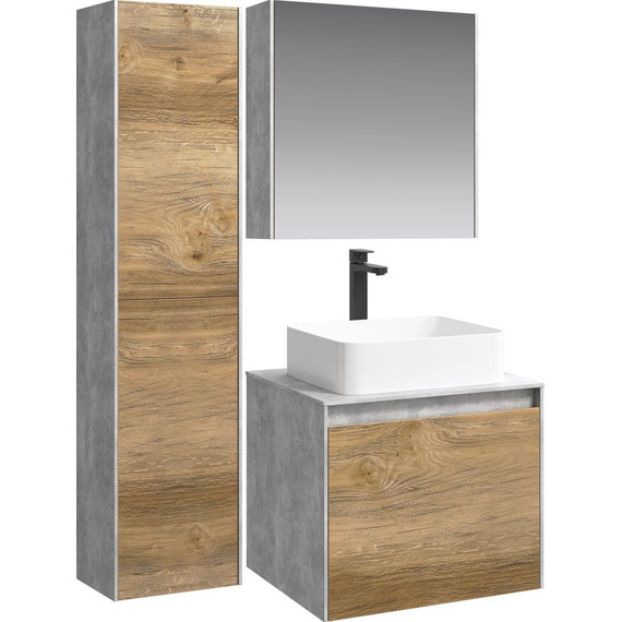 Тумба подвесная со столешницей Aqwella 5 Stars Mobi 60 см MOB0106BS/MOB0706DB, бетон светлый/дуб балтийский - фото 6