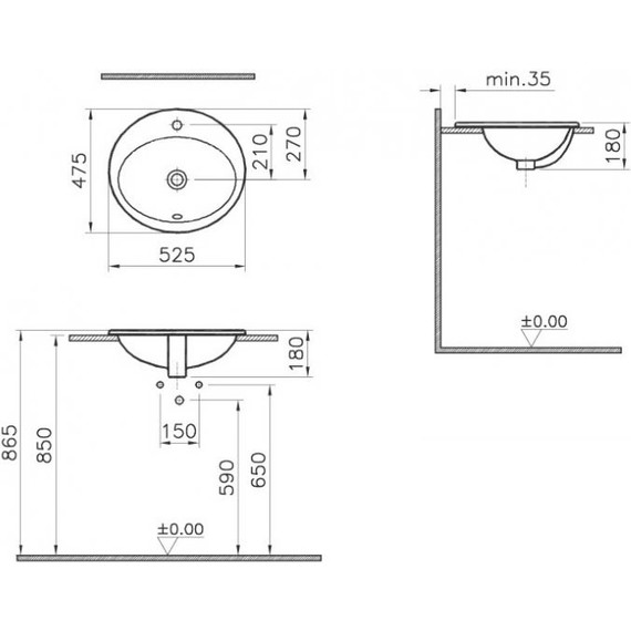 Раковина врезная на столешницу Vitra S20 53 см 5468B003-0001 - фото 3