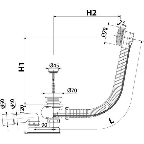 Сифон для ванны AlcaPlast A55ANTIC-120, металл, бронза - фото 2