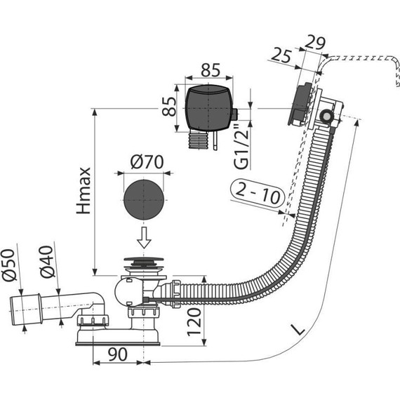 Сифон для ванны AlcaPlast A564BLACK-80, металл, черный - фото 2