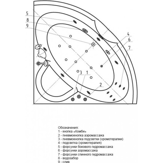 Ванна гидромассажная Aquatek Поларис 138x138 см - фото 5