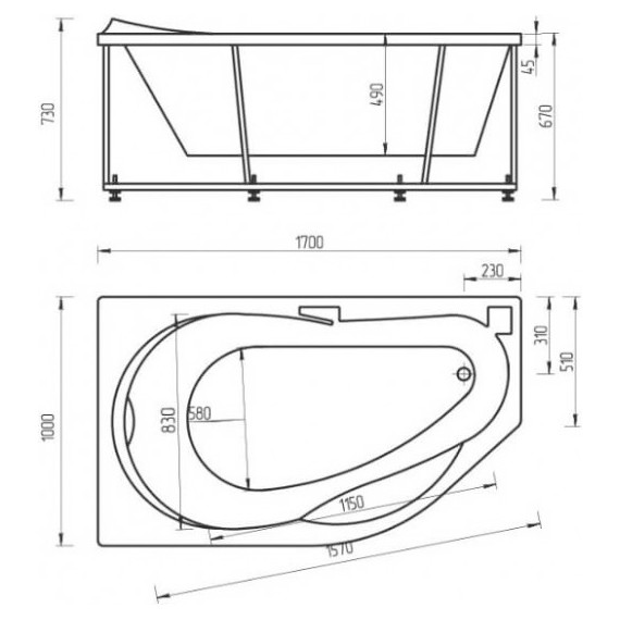 Ванна гидромассажная Aquatek Таурус 170x100 см L - фото 5