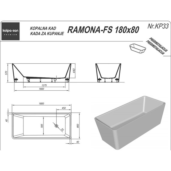Ванна отдельностоящая Kolpa-San Ramona FS 180x80 см - фото 3
