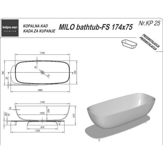 Ванна отдельностоящая Kolpa-San Milo FS 174x75 см - фото 2