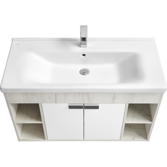 Тумба подвесная с раковиной Акватон Флай 100 см 1A2375K0FAX10, белый/дуб крафт - фото 4