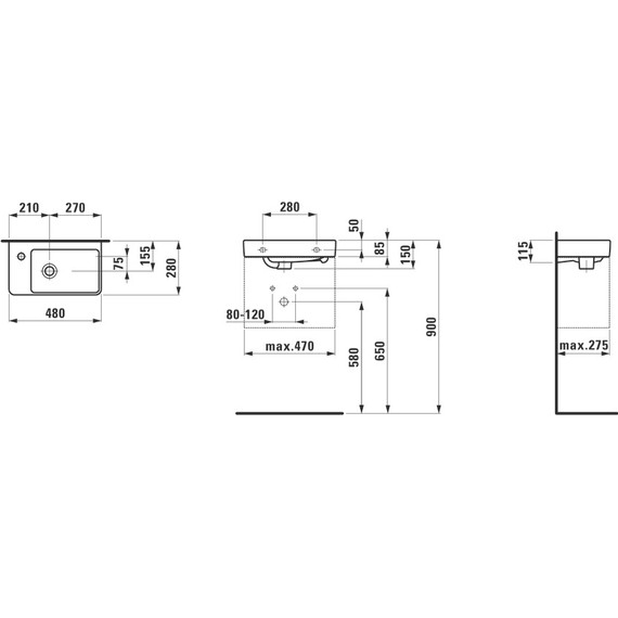 Раковина подвесная Laufen Pro S 48 см R 8.1595.4.000.104.1 - фото 7