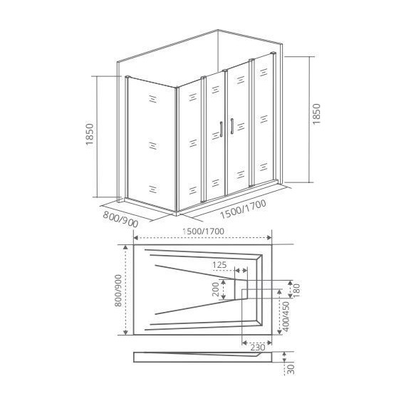 Душевое ограждение Bas Infinity WTW-TD+SP G-CH 150х80 см, хром/матовое - фото 4