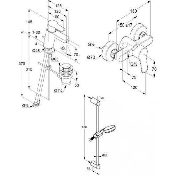 Набор смесителей 3 в 1 для душа Kludi Pure&Easy 378450565 - фото 4
