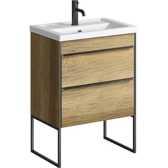 Тумба напольная с раковиной Aqwella Fargo 60 см FRG0106DB/FRGN380, дуб балтийский - фото 