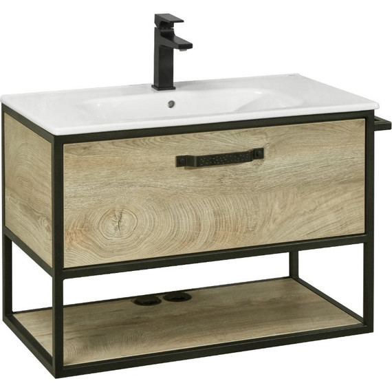 Тумба подвесная с раковиной Акватон Лофт Фабрик 80 см 1A2424K7LTDU0, дуб эндгрейн - фото 