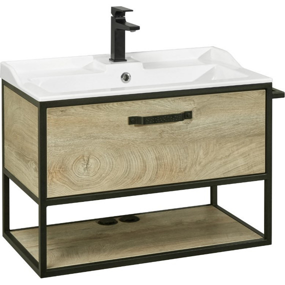 Тумба подвесная с раковиной Акватон Лофт Фабрик 80 см 1A2424K7LTDU0, дуб эндгрейн - фото 10