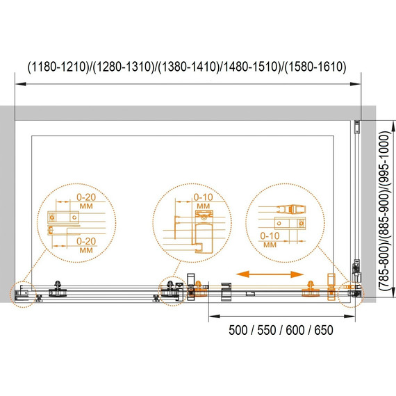 Душевое ограждение Cezares 150х100 см STYLUS-O-M-AH-1-150/100-C-Cr (стекло 8 мм) хром/прозрачное - фото 4
