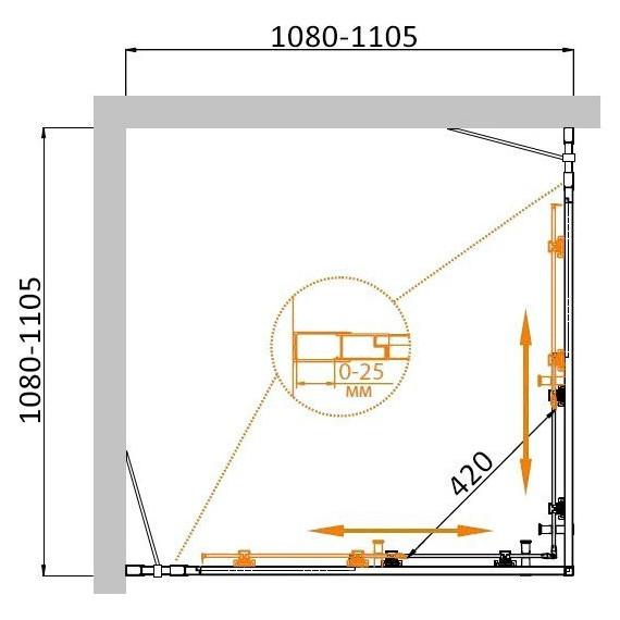 Душевое ограждение Cezares 110х110 см MOLVENO-A-22-80+30-C-Cr-IV, хром/прозрачное - фото 2
