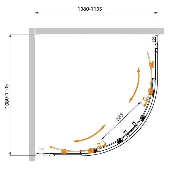 Душевое ограждение Cezares 110х110 см MOLVENO-R-22-80+30-C-Cr-IV, хром/прозрачное - фото 2