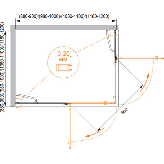 Душевое ограждение Cezares 120х120 см BERGAMO-W-A-2-120-C-Cr, хром/прозрачное - фото 3