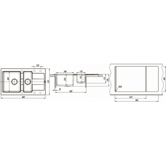 Кухонная мойка Florentina Комби 860K, антрацит, Цвет производителя: чёрный - фото 4