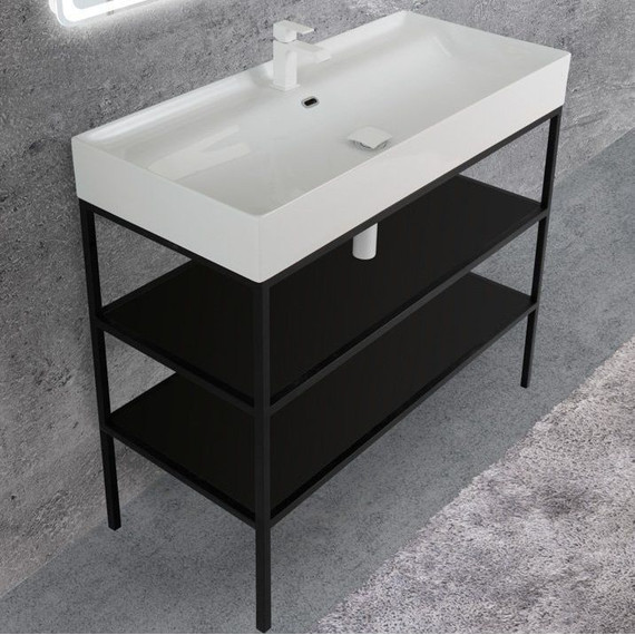 Тумба напольная с раковиной Cezares CADRO-120/46/73-2C-PIA-MET-ST 120 см, черный - фото 